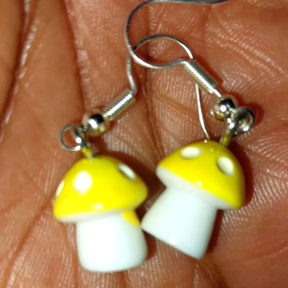 Hand crafted mushroom dingle earrings